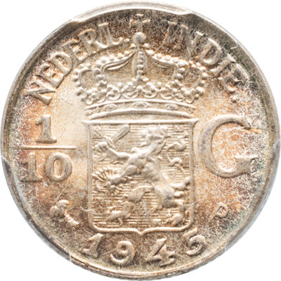 1/10 gulden Nederlands Indië 1945P PCGS MS 66