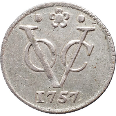 1/2 duit Holland VOC 1757 IN ZILVER