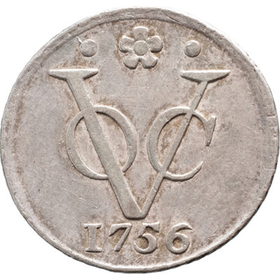 Duit Holland VOC 1756 IN ZILVER