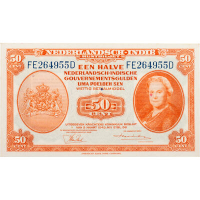 50 cents 1943 Netherlands Indies PMG 64