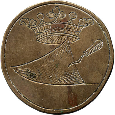 1769. Amsterdam. Metselaars en loodgietersgilde 1730/1769. Geheel gegraveerde messingen penning.