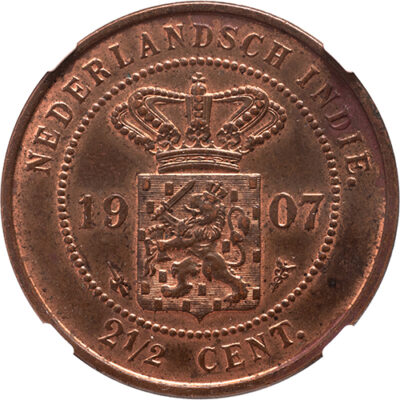 2 1/2 cent Nederlands Indië 1907 NGC MS 62 BN