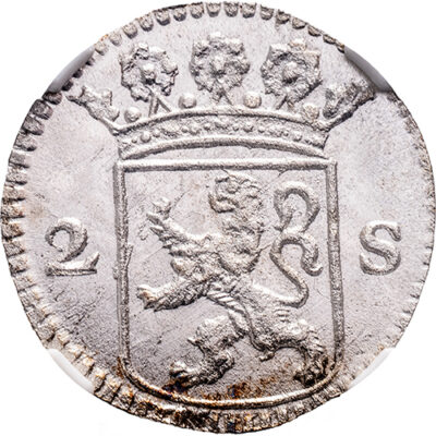 Dubbele wapenstuiver Holland 1724 – Akerendam NGC MS 64